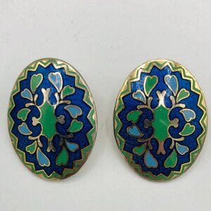 Vintage Blue and Green Enamelled Earrings